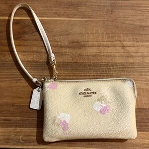 Coach Beige Wristlet with Pink Floral Accents